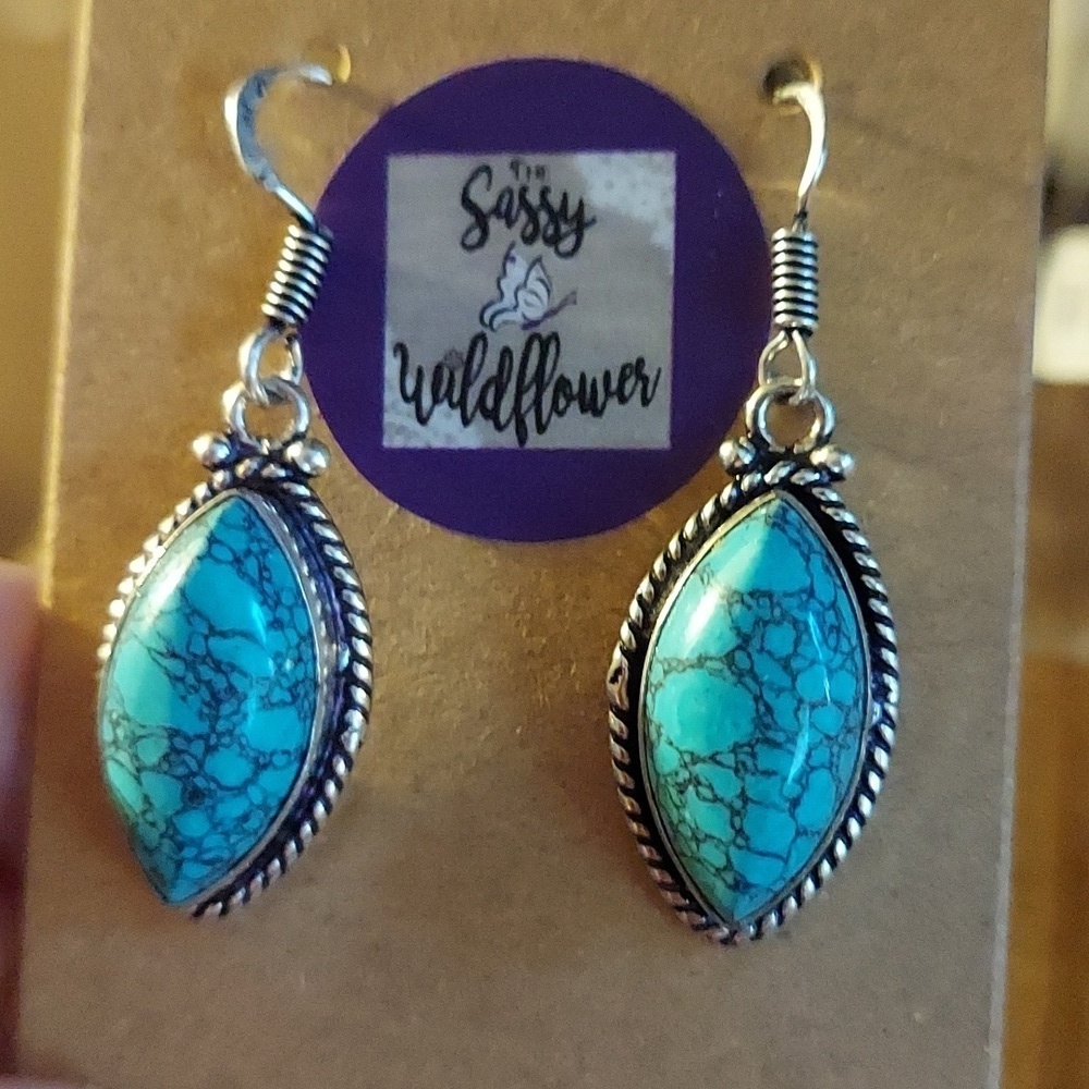 BLUE Turquoise Sterling Silver Earrings